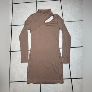 SHEIN Tan Long Sleeve Cut-Out mini Dress